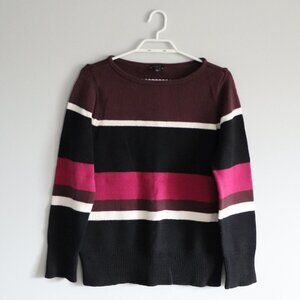 Ann Taylor Women's Sz Lrg Multicolored Striped Crewneck Pullover Stretch Sweater